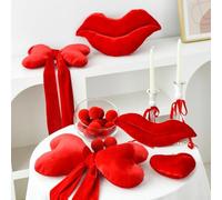 Cuscino moderno e minimalista con labbra rosse, decorazione per la casa e il matrimonio, realizzato in morbido poliestere per un tocco confortevole ed elegante (L)