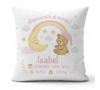 Cuscino nascita personalizzato con nome | Cuscino personalizzato Baby ideale come regalo neonato | Cuscino personalizzato con design unico e tenero (Rosa)