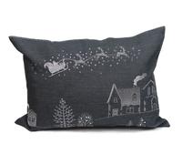 Cuscino Natalizio Ricamato In Peltro/Argento Con Babbo Natale - 33Cm X 45Cm