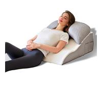 Cuscino ortopedico a cuneo con cuscino a mezzaluna rimovibile, supporto per dormire, seduti, reflusso acido e recupero post-operatorio, cuscino regolabile per collo, schiena e gomiti, bianco e grigio