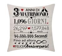 Cuscino per 3° Anniversario di Matrimonio - 18x18 Pollici, Regalo per 3 Anni di Unione, Keepsake e Decorazione per Coppie, Genitori, Marito, Moglie