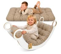 Cuscino per arco Montessori & dondolo 60x120 cm - materasso da terra bambini reversibile - seduta relax lettura gioco per la cameretta fodera cotone Oeko-Tex Beige con stelle blanche