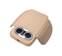 Cuscino per bracciolo auto in pelle PU con 2 portabicchieri e tasca laterale, si adatta alla maggior parte delle console, offre una comoda conservazione e un comodo supporto durante la guida (beige)