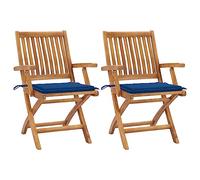 Cuscino per esterni, resistente alle intemperie, tavolo da giardino allungabile, 2 pezzi, con cuscino blu, teak, adatto per soggiorno, camera da letto, giardino, balcone, terrazza, cucina, esterno