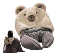 Cuscino per il collo con cappuccio | Coperta per dormire con cuscino pieghevole in flanella 2 in 1 | da viaggio per aereo, viaggio in auto, volo lungo, da utilizzare come cuscino per la testa o copert