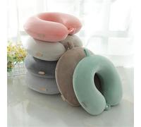 Cuscino per il collo in cotone a memoria di memoria a rimbalzo lento a forma di U, cuscino da viaggio per auto, cuscino da viaggio per il collo, cuscino da ufficio ricamato a forma di U