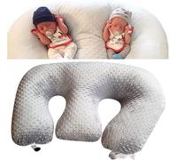 Cuscino per l'allattamento al seno per gemelli - Supporto grande e paffuto per il bambino, cotone grigio, lavabile in lavatrice - Miglior cuscino per gravidanza gemellare E - Federa rimovibi