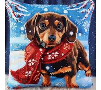 Cuscino per Punto Croce Cane Punto Croce Kit da Ricamare Cuscini 40x40cm Prestampato Set per Cuscino Punto Croce Cuscino Punto Croce Fai da te con Ago da Ricamo e Filo da Ricamo
