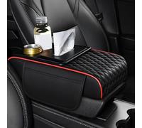 Cuscino per Scatola bracciolo per Auto per Kia Rio 2017 2018 2019,Pelle Auto Bracciolo Pad Console Centrale Bracciolo Protezione Cuscino,Black + Red