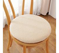 Cuscino per sedia in pelliccia di agnello con chiusura lampo, invernale, caldo, antiscivolo, rimovibile, lavabile, rotondo, per la casa e il giardino, per bambini e adulti (beige, 30 cm)