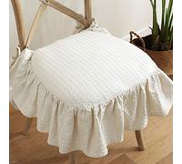 Cuscino per sedia semplice in cotone francese, in tessuto morbido antiscivolo, copertura per sedia con volant con lacci e imbottitura in cotone, per sedie da pranzo in legno, bianco, 43 x 45 cm