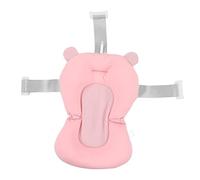 Cuscino per sedile per vasca da bagno per bambini, supporto per bagnetto galleggiante sicuro con 3 cinture di sicurezza a scatto, design regolabile per neonato, stelle bianche (oso rosa)