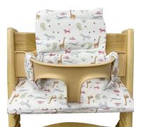 Cuscino per seggiolone Stokke: set di cuscini antiscivolo per seggiolone, rivestimento laminato, cuscino per seggiolino in cotone biologico, lavabile in lavatrice, facile da fissare, motivo zoo