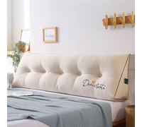 Cuscino per testiera per letto matrimoniale, letto singolo/divano, cuscino triangolare a cuneo, grande e ricamato, morbido, di supporto per lo schienale con fodera rimovibile (150 x 55 cm, beige)