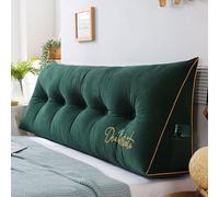Cuscino per testiera per letto matrimoniale, letto singolo/divano, cuscino triangolare a cuneo, grande e ricamato, morbido, di supporto per lo schienale con fodera rimovibile (100 x 55 cm, verde)