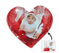 Cuscino personalizzato con paillettes con foto cuscino magico con glitter reversibile a forma di cuore con foto regalo personalizzato (Oreiller simple face rouge 40*40cm(15.75*15.75in))