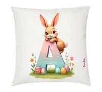 Cuscino personalizzato lettera iniziale del nome - design pasquale con coniglio - regalo Pasqua uomo donna - collezione dalla A alla Z (H)
