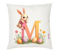Cuscino personalizzato lettera iniziale nome - design pasquale coniglio coniglietto - regalo Pasqua uomo donna - collezione dalla A alla Z (m)