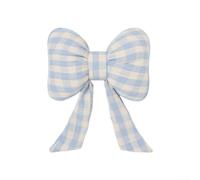 Cuscino poggiatesta per auto con dettaglio papillon, supporto per il collo, compatibile con la maggior parte dei sedili dei veicoli, misto cotone e lino, design traspirante (quadretti blu)