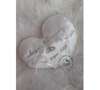 Cuscino porta fedi, portafedi a forma di cuore ricamato con i nomi e la data