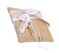 Cuscino portafedi in tela di iuta, 20 x 20 cm, con fiocco in pizzo (marrone)