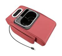 Cuscino portaoggetti per bracciolo auto | scatola portabicchieri e fazzoletti - con tasca laterale, luce d'atmosfera, porta USB, tappetino di sollevamento per bracciolo - per interni veicoli