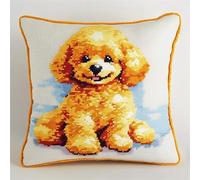 Cuscino Punto Croce Cane Punto Croce Kit da Ricamare Prestampato 40x40cm Prestampato Set per Cuscino Punto Croce Cuscino Punto Croce Fai da te con Ago da Ricamo e Filo da Ricamo