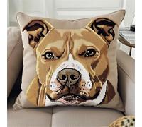 Cuscino Punto Croce da Ricamare Cane Punto Croce Kit da Ricamare 40x40cm Prestampato Set per Cuscino Punto Croce Cuscino Punto Croce Fai da te con Ago da Ricamo e Filo da Ricamo