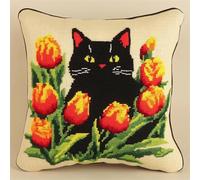 Cuscino Punto Croce da Ricamare Gatto Punto Croce Kit da Ricamare 40x40cm Prestampato Set per Cuscino Punto Croce Cuscino Punto Croce Fai da te con Ago da Ricamo e Filo da Ricamo