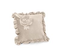 Cuscino Quadrato in Velluto 45x45 con Rosa e Volant - Stile Shabby Chic Arredo