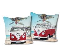 Cuscino reversibile VW Volkswagen T1 - rosso 40 x 40 cm Bulli cuscino con 2 motivi, ideale per divano e letto, accessori per la casa, cuscino decorativo, campeggio, adatto per biancheria da letto VW