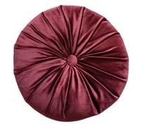 Cuscino Rotondo da 14 Pollici, Cuscino Rotondo in Velluto Plissettato Vintage con Bottone Centrale per Divano, Poltrona, Letto, Camera da Letto, Soggiorno, in Velluto Rosso Vino