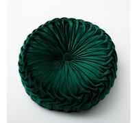 Cuscino rotondo in velluto, 34,8 cm, plissettato, per divano, sedia, letto, auto, elegante decorazione per la casa con pulsante centrale, colore verde nerastro