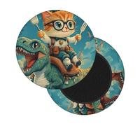 Cuscino rotondo per sgabello da bar con stampa di dinosauri e gatti, con fondo elastico, lavabile e antiscivolo, per sgabello da bar rotondo da 30-35 cm