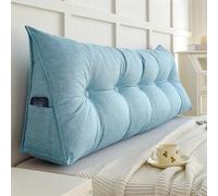 Cuscino Testata Letto Singolo/Matrimoniale 140/160 Cuscino Schienale Letto Cuscino Cuneo da Lettura Per Divano Imbottito Sfoderabile Triangolare Cuscini Grandi per Testiera Letto (190X20X50cm,Blue)