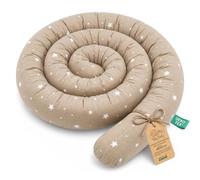 Cuscino XXL a forma di serpente per letto, cuscino da allattamento, cuscino decorativo, protezione per il bordo del letto, paracolpi XL Beige con stelle bianche 400 cm Certificato Oeko-Tex