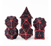 Cusdie 7Pcs Metal Dice with Metal Box, Dagger Design Polyhedral DND Dice Set, for Role Playing Game D&D Dice Pathfinder (Black with Red Font)