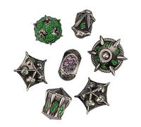 Cusdie Metal DND Dice Set, 7 PCs DND Metal Dice, Dragon Design Polyhedral Dice Set, for Role Playing Game D&D Dice MTG Pathfinder(Ancient Nickel with Green Numbers)