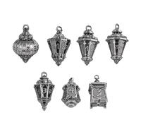 Cusdie Set di 7 dadi a forma di lanterna, in metallo, con borsa a forma di teschio, perfetti per giochi di ruolo da tavolo, regali e collezionisti (argento antico)