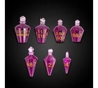 Cusdie Set di 7 dadi per D&D a forma di pozione, poliedrici, fatti a mano, con bordi affilati, per giochi di ruolo TTRPG (viola con polvere glitterata)