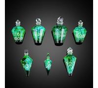 Cusdie Set di 7 dadi per D&D a forma di pozione, poliedrici, fatti a mano, con bordi affilati, per giochi di ruolo TTRPG (verde con numeri argenti)