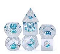 Cusdie Set di 7 dadi poliedrici DnD contenenti animali, per giochi di ruolo, Dungeons and Dragons (D&D), MTG, Pathfinder (pinguino blu)