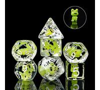 Cusdie Set di 7 dadi poliedrici DnD, per giochi di ruolo, Dungeons and Dragons (D&D-DnD), MTG, Pathfinder (rana)