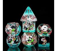 Cusdie Set di 7 dadi poliedrici DnD, per giochi di ruolo, Dungeons and Dragons, Pathfinder (panda con bambù)