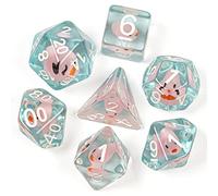 Cusdie - Set di 7 dadi poliedrici DND riempiti con animali per gioco di ruolo Donjons e Dragons (anatra rosa)