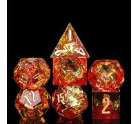 Cusdie Sharp Edges - Set di 7 dadi per D&D, fatti a mano, poliedrici, per giochi di ruolo, colore: rosso e giallo misto