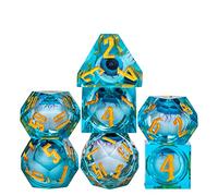 cusdie Sharp Edges - Set di dadi per DND con occhi che fanno capolino con liquido, 7 pezzi, dadi poliedrici fatti a mano, per giochi di ruolo, MTG Pathfinder (occhio blu) (RE-HS96)