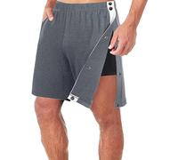 Cusghjbsg - Pantaloncini da uomo a strappo con vita elastica, fenditura laterale, bottoni, per dopo intervento chirurgico, pantaloni corti sportivi e atletici casual con tasche, Grigio scuro., XL