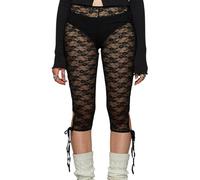 Cusghjbsg Pantaloni corti da donna in pizzo Capri Y2k a rete pura elastica a vita alta vedere attraverso leggings estivi casual con orlo arricciato pantaloni crop, Nero D, M