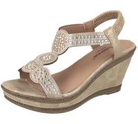 Cushion Walk Sandalo da donna bianco con zeppa e cinturino sul retro, Scintilla oro, 41 EU